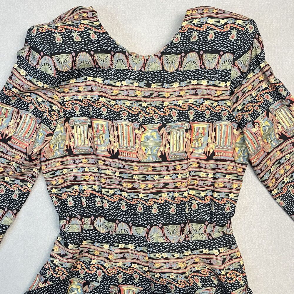 Vtg 90s Taurus Colorful geometric Pleated Fit & Flare Dress Sz 6 - Picture 2 of 9